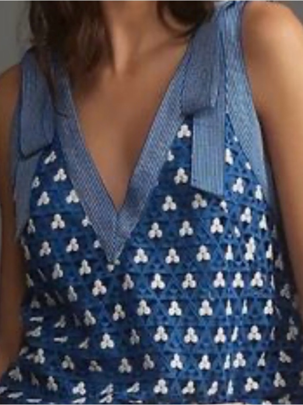 Anthropologie (Maeve) Blue Embroidered Tank Top with White Details
